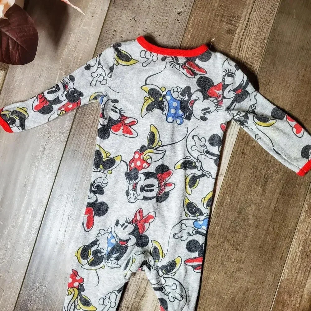 Disney Baby Minnie Mouse Gray Baby Girl Footed Pajamas Size 3-6M